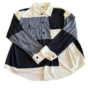 Royaura Men's 3XL Long Sleeve Button Down Gray/Black/White Color Block Shirt NWT